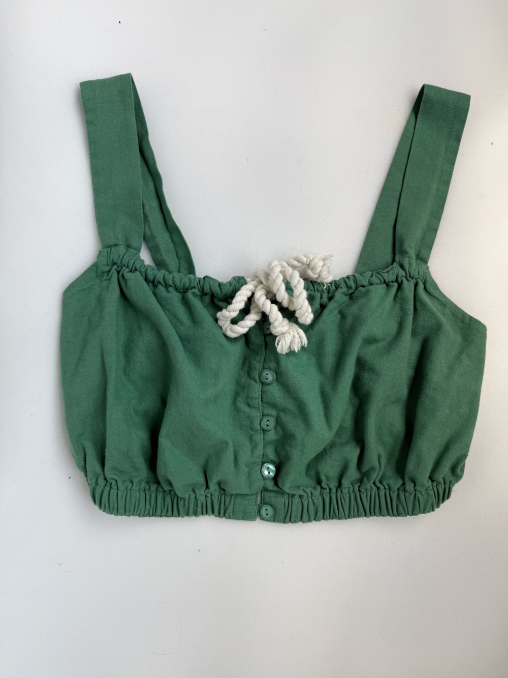 Hit Kelly Green Crop Tank Top Bubble Silhouette Elasticized Smocked Hem Size Med